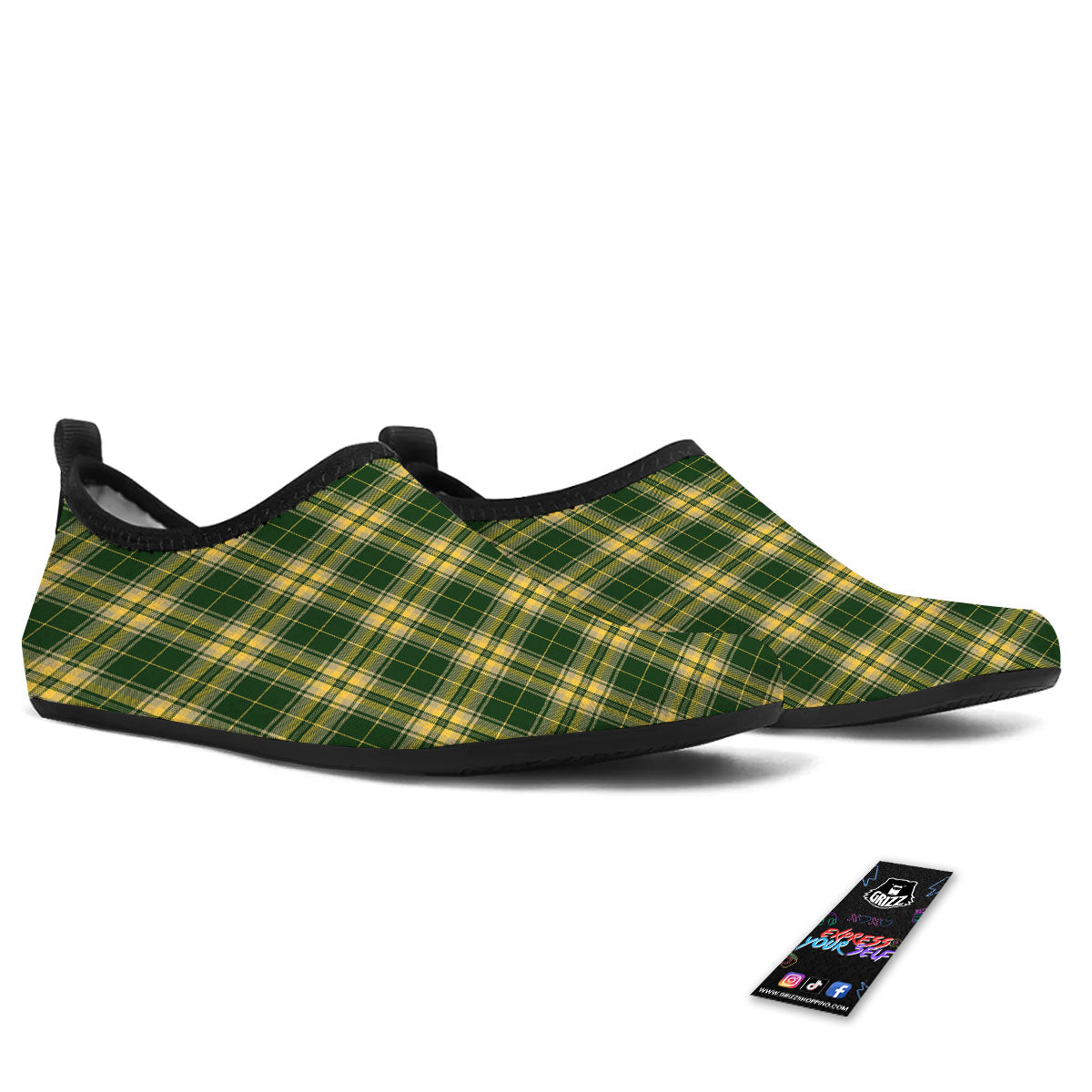 Stewart Tartan Yellow And Green Print Water Shoes-grizzshop