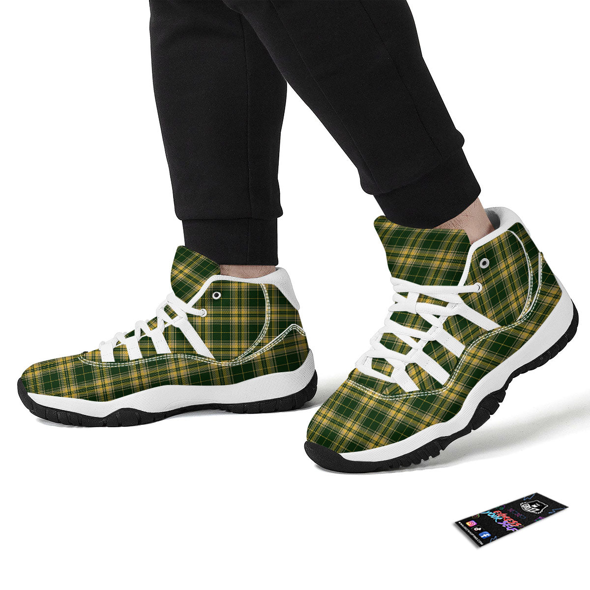 Stewart Tartan Yellow And Green Print White Bball Shoes-grizzshop