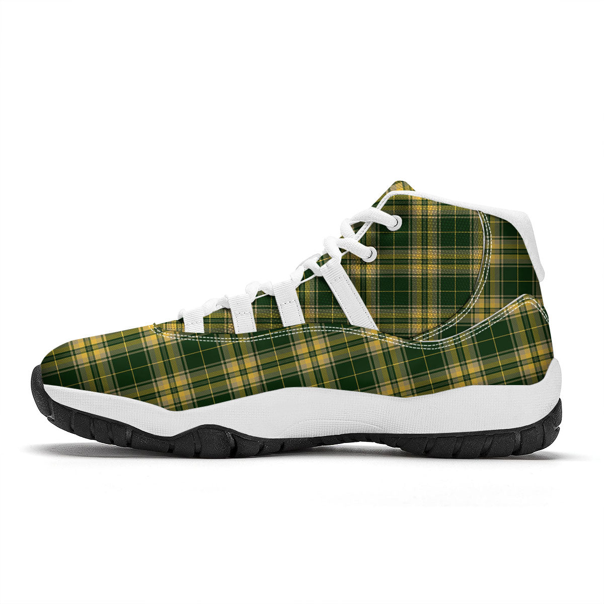 Stewart Tartan Yellow And Green Print White Bball Shoes-grizzshop