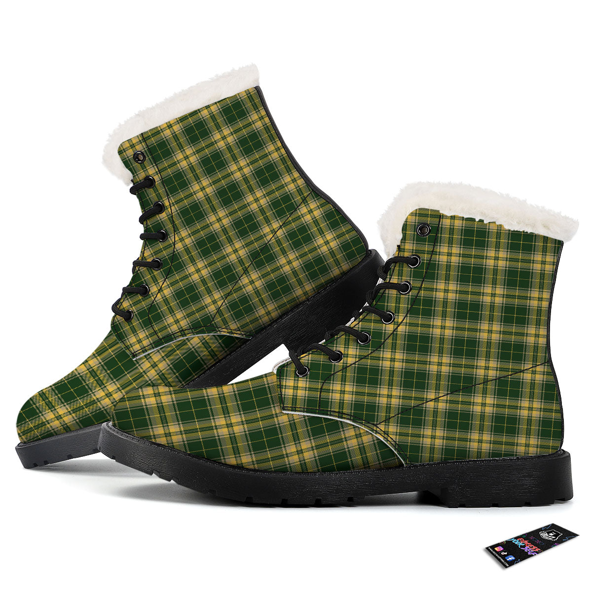 Stewart Tartan Yellow And Green Print Winter Boots-grizzshop
