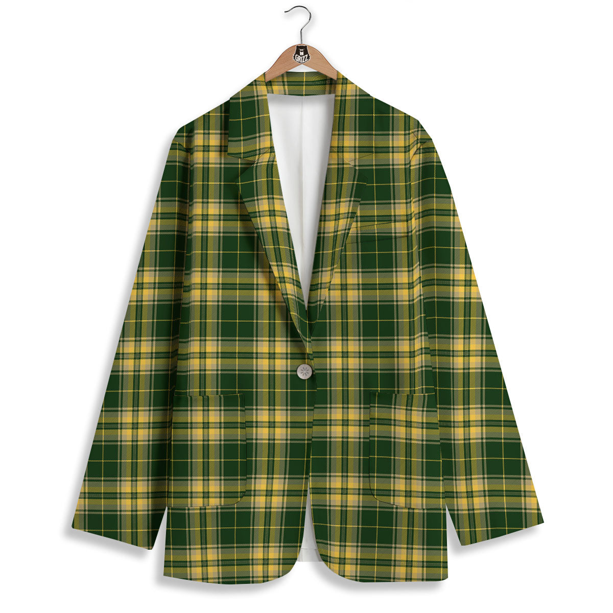 Stewart Tartan Yellow And Green Print Women's Blazer-grizzshop