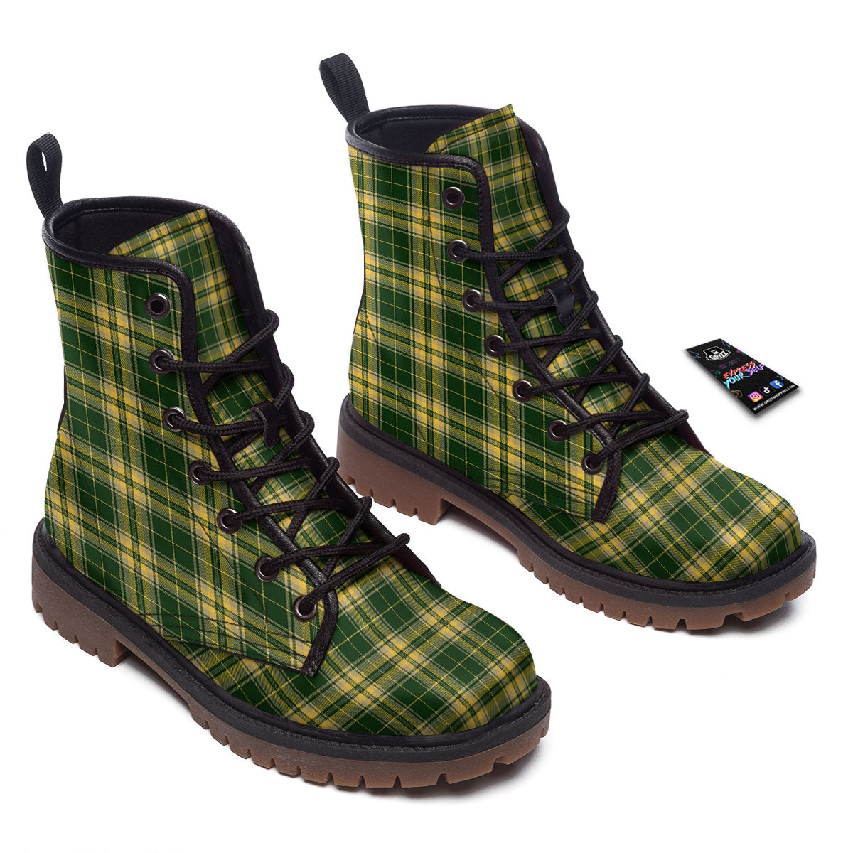 Stewart Tartan Yellow And Green Print Work Boots-grizzshop