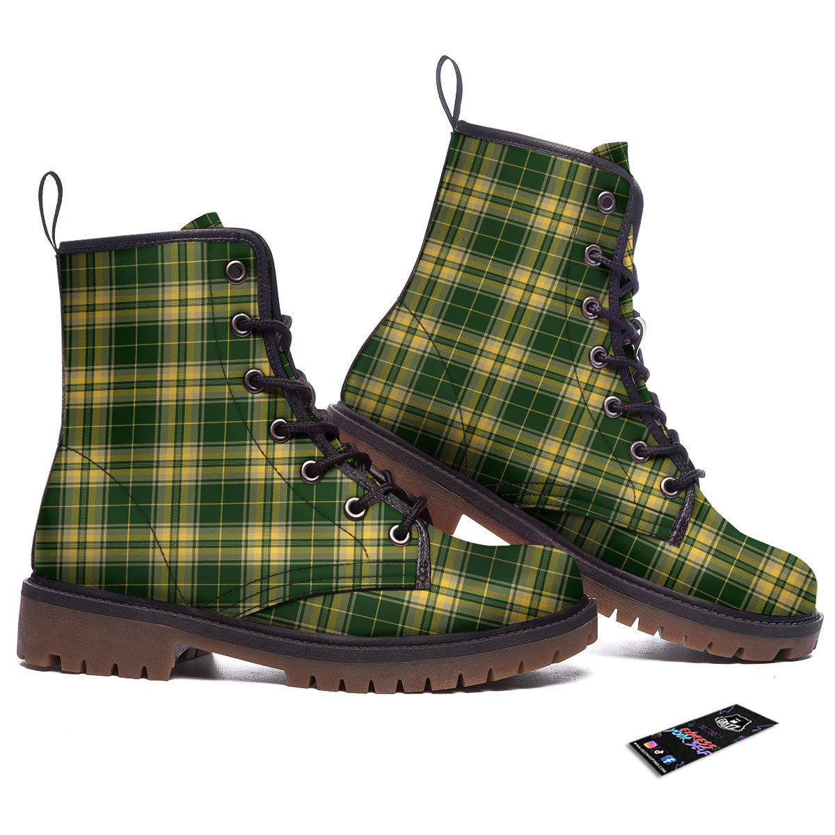 Stewart Tartan Yellow And Green Print Work Boots-grizzshop