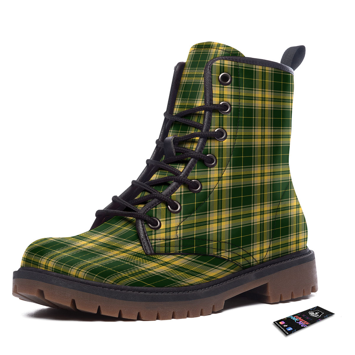 Stewart Tartan Yellow And Green Print Work Boots-grizzshop