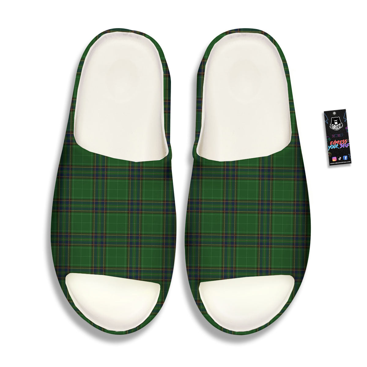 Stewart Tartan Blue And Green Print Sandals-grizzshop