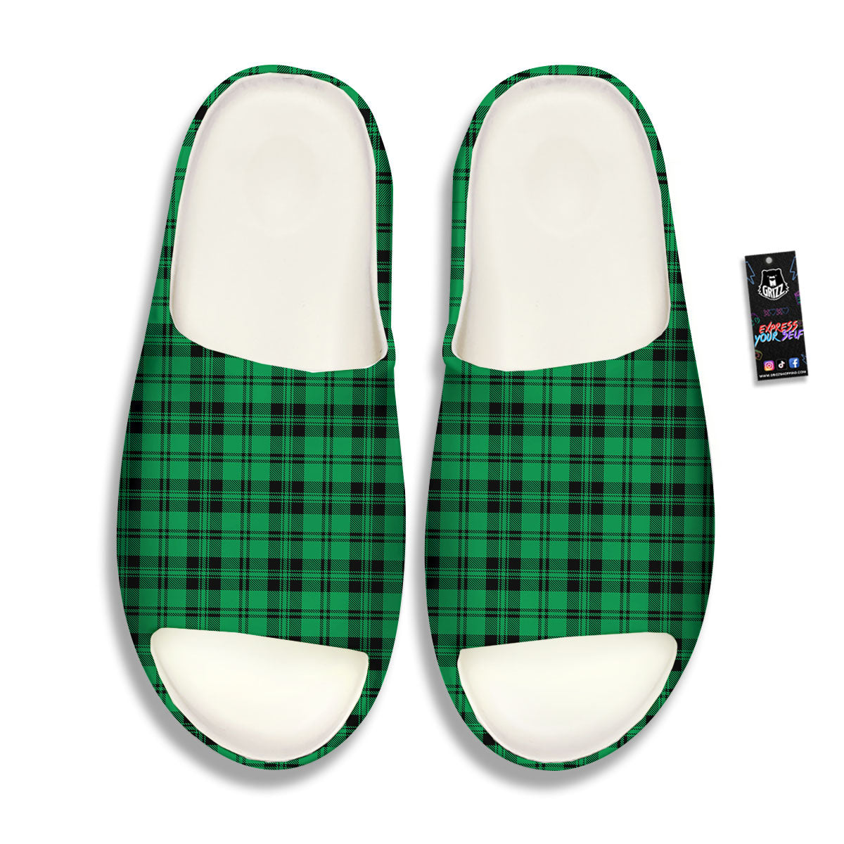 Stewart Tartan Green And Black Print Sandals-grizzshop