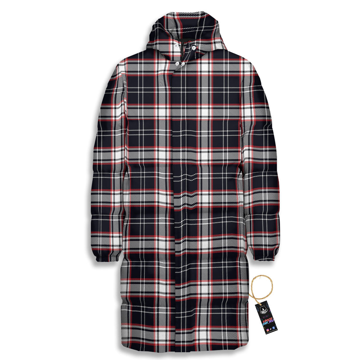 Stewart Tartan Red And Black Print Long Down Jacket