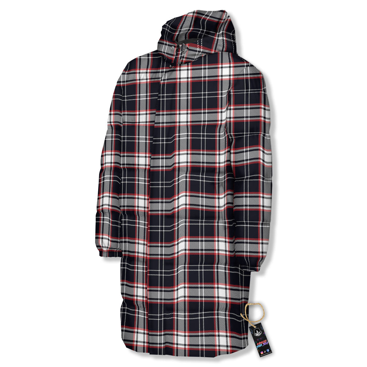 Stewart Tartan Red And Black Print Long Down Jacket