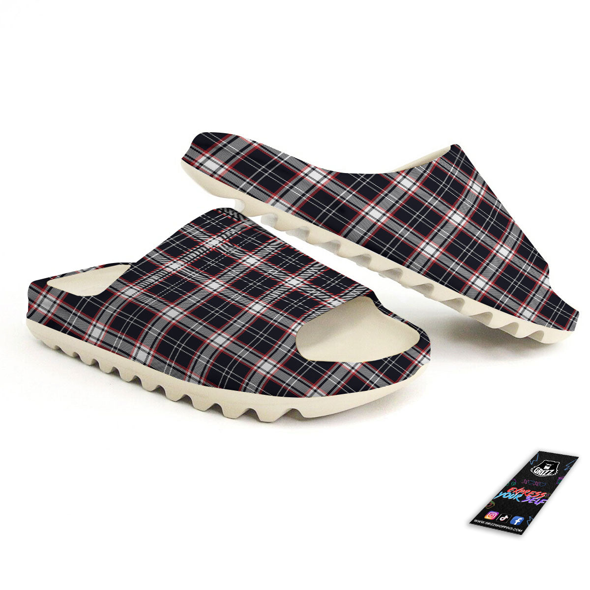 Stewart Tartan Red And Black Print Sandals-grizzshop