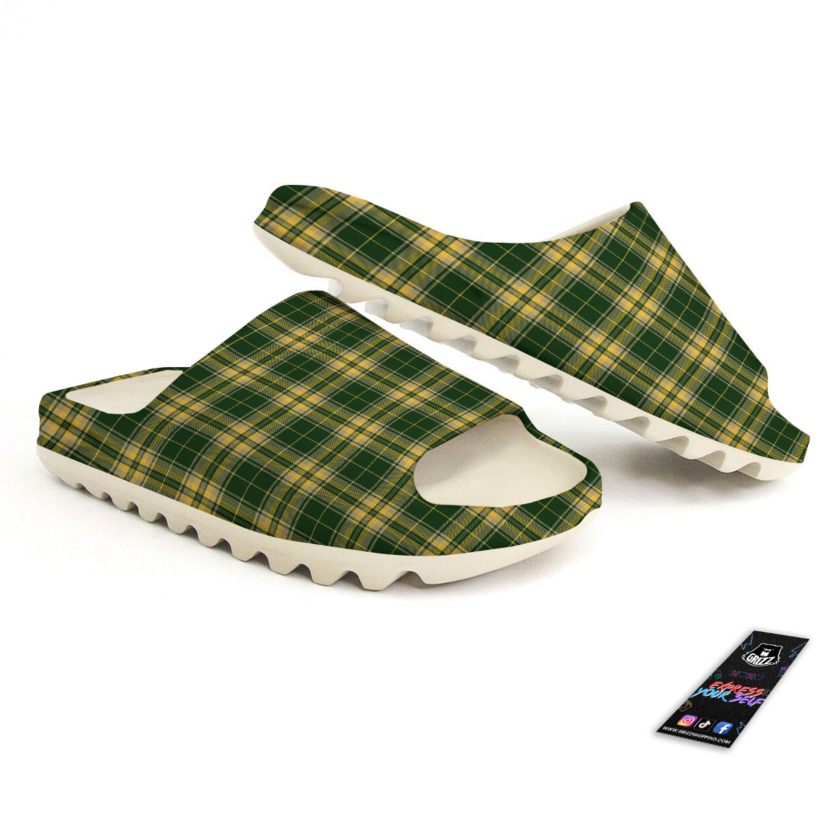 Stewart Tartan Yellow And Green Print Sandals-grizzshop
