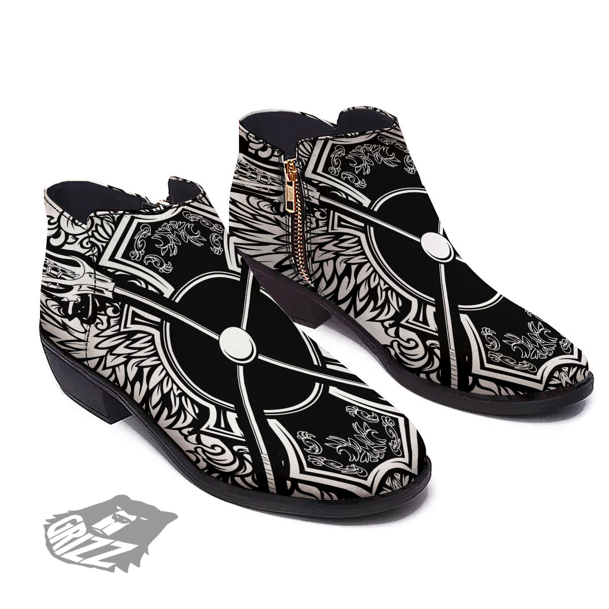 Sticks Lacrosse Ornate Wing Print Ankle Boots-grizzshop