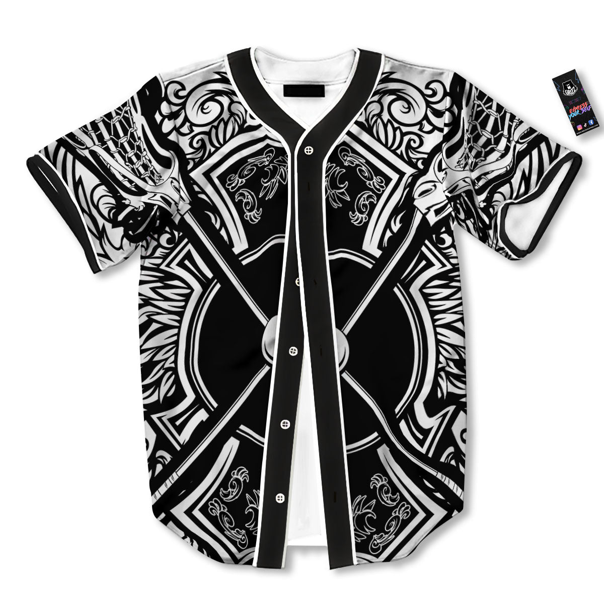 Sticks Lacrosse Ornate Wing Print Baseball Jersey-grizzshop