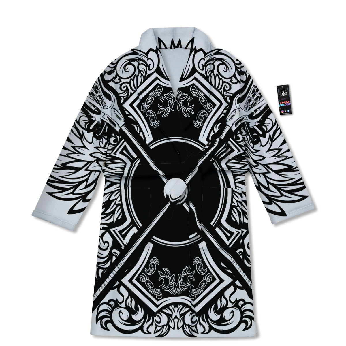 Sticks Lacrosse Ornate Wing Print Bathrobe-grizzshop