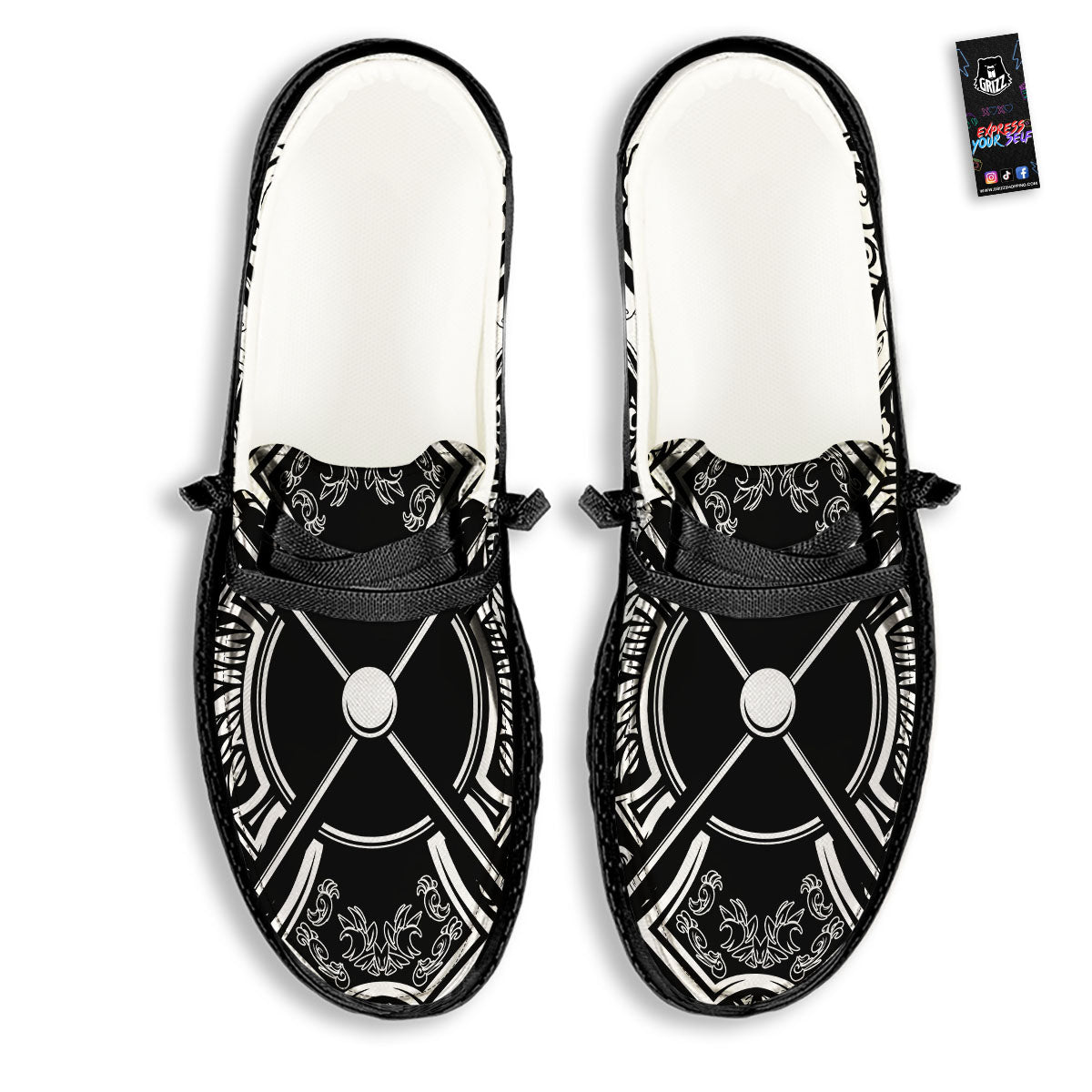 Sticks Lacrosse Ornate Wing Print Black Loafers-grizzshop