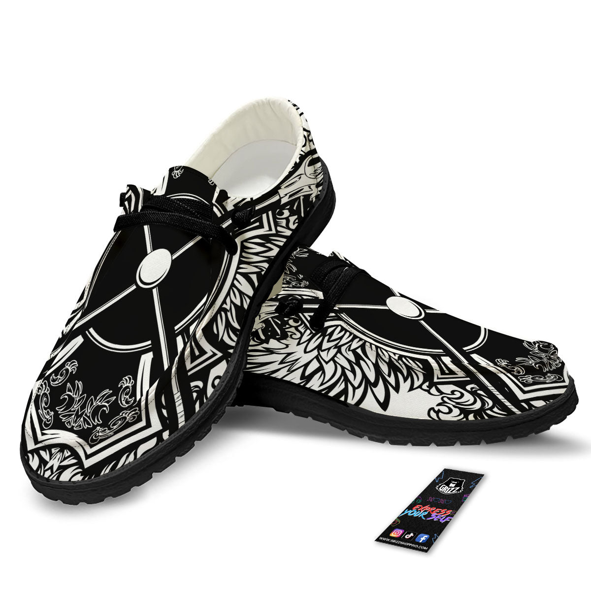 Sticks Lacrosse Ornate Wing Print Black Loafers-grizzshop