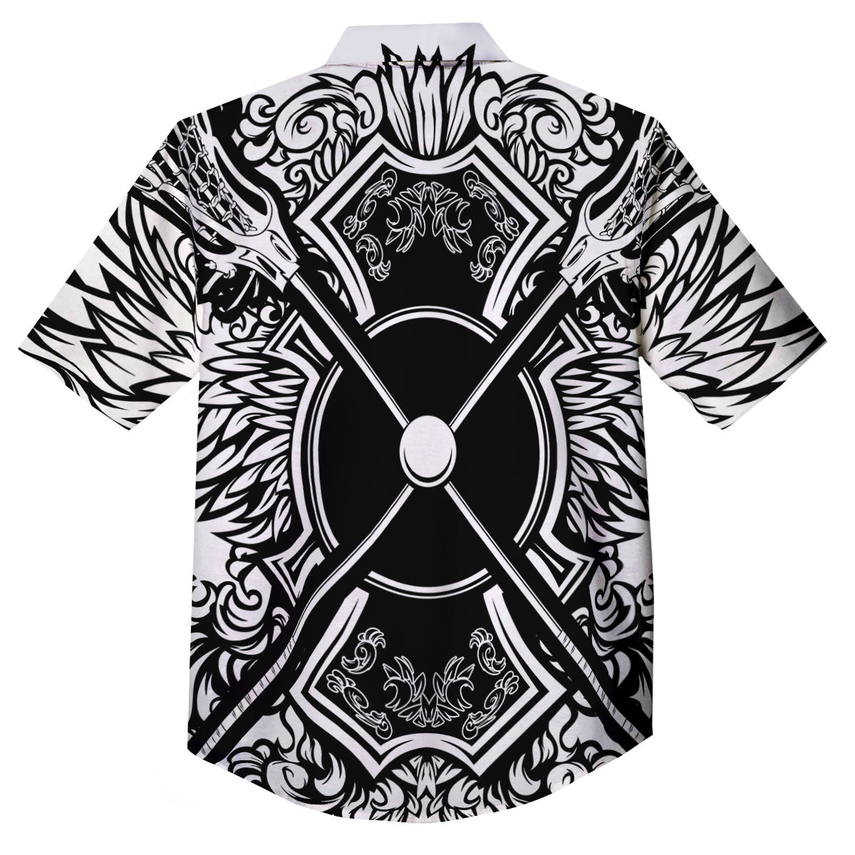 Sticks Lacrosse Ornate Wing Print Button Up Shirt-grizzshop
