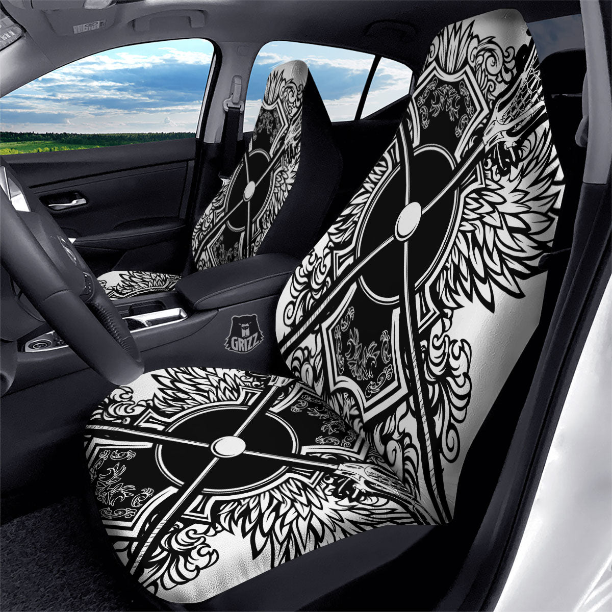 Sticks Lacrosse Ornate Wing Print Car Seat Covers-grizzshop