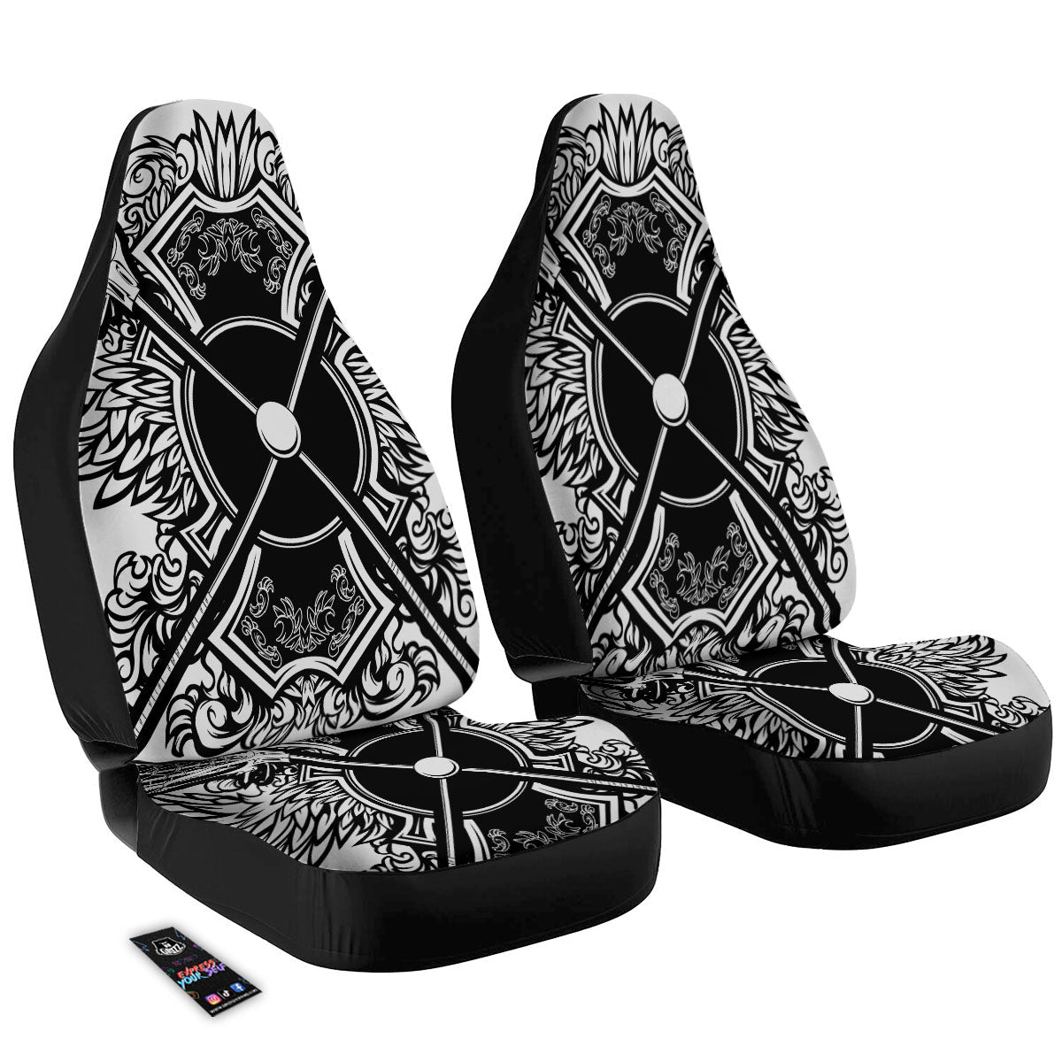 Sticks Lacrosse Ornate Wing Print Car Seat Covers-grizzshop