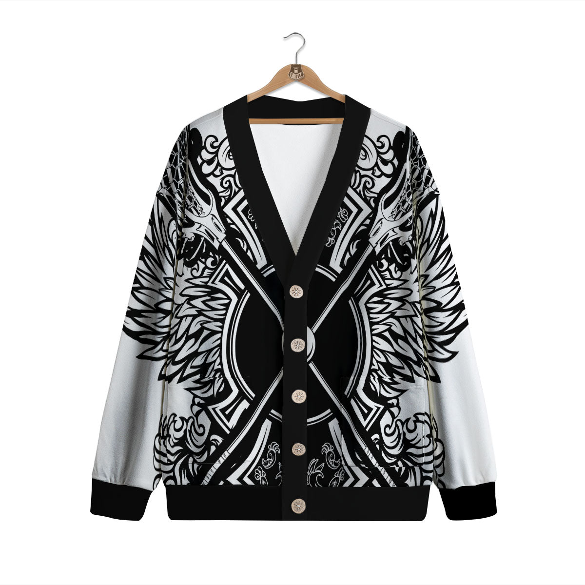 Sticks Lacrosse Ornate Wing Print Cardigan-grizzshop