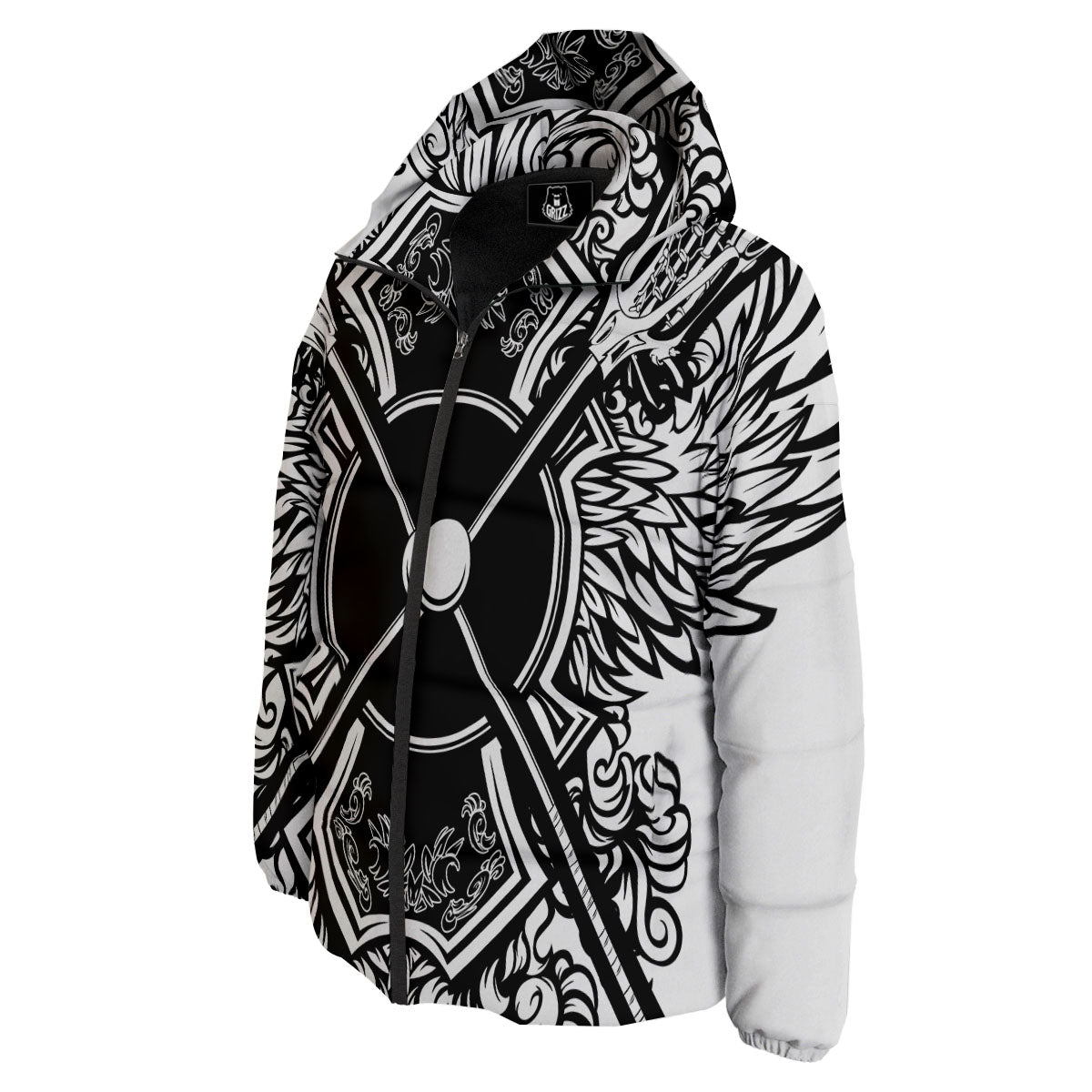 Sticks Lacrosse Ornate Wing Print Down Jacket-grizzshop