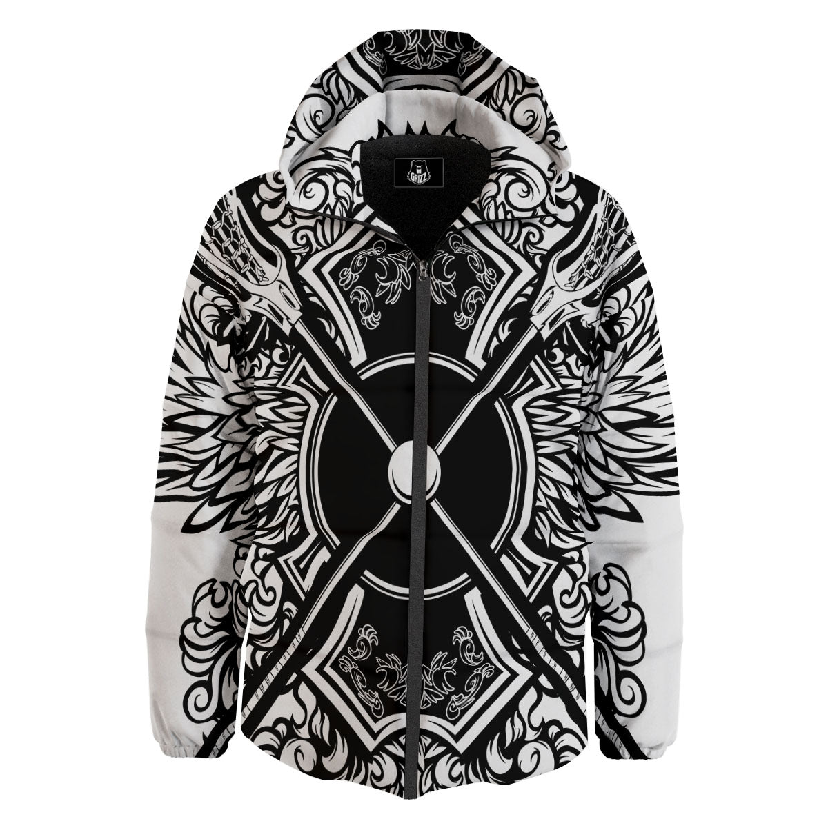 Sticks Lacrosse Ornate Wing Print Down Jacket-grizzshop
