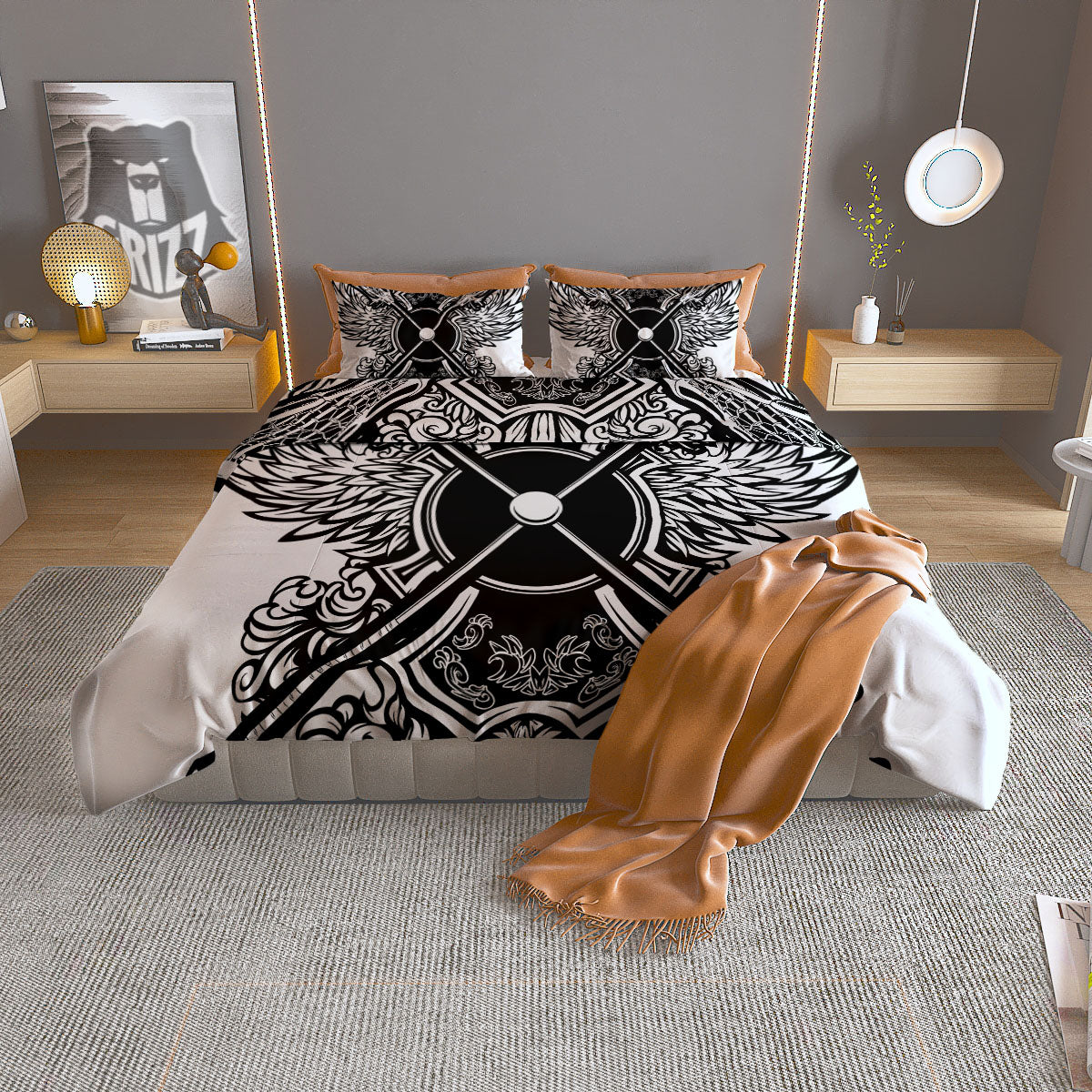 Sticks Lacrosse Ornate Wing Print Duvet Cover Bedding Set