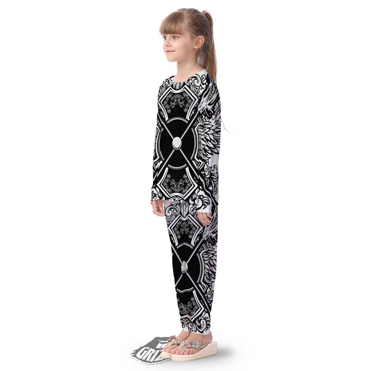 Sticks Lacrosse Ornate Wing Print Kid's Pajamas-grizzshop