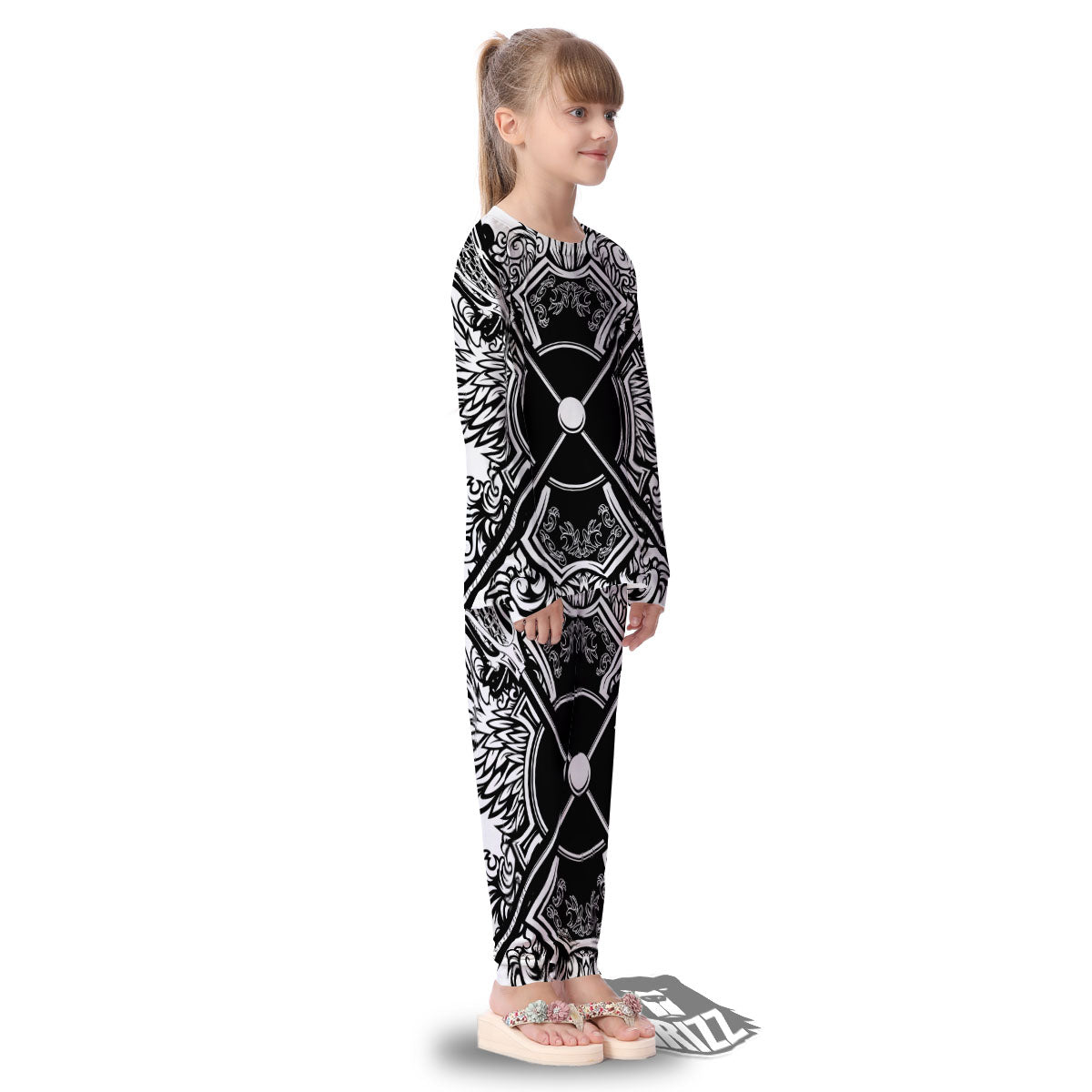 Sticks Lacrosse Ornate Wing Print Kid's Pajamas-grizzshop