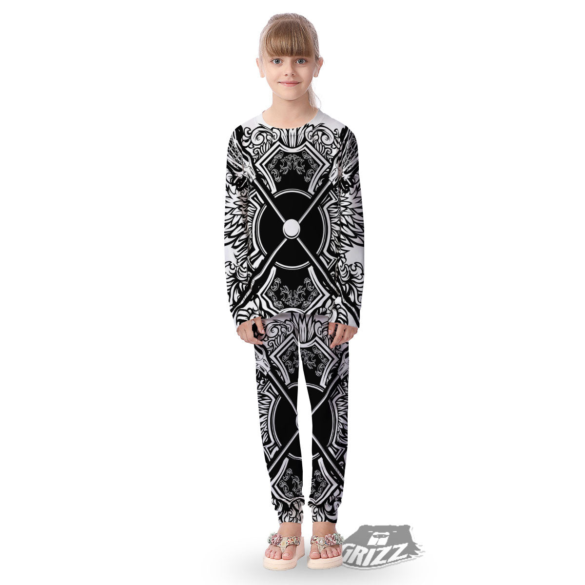 Sticks Lacrosse Ornate Wing Print Kid's Pajamas-grizzshop