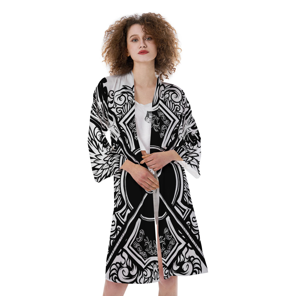 Sticks Lacrosse Ornate Wing Print Kimono-grizzshop