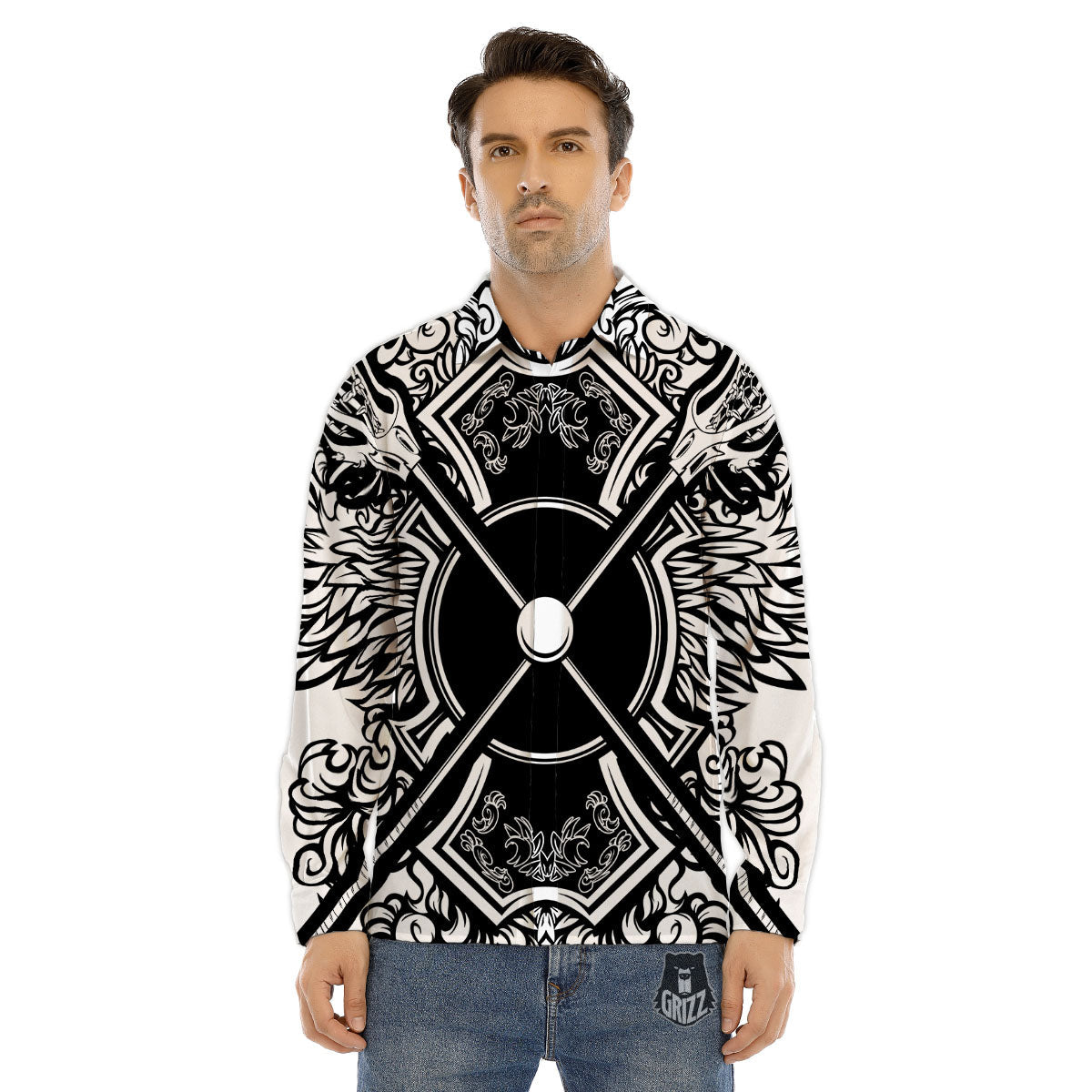 Sticks Lacrosse Ornate Wing Print Men's Dress Shirts-grizzshop