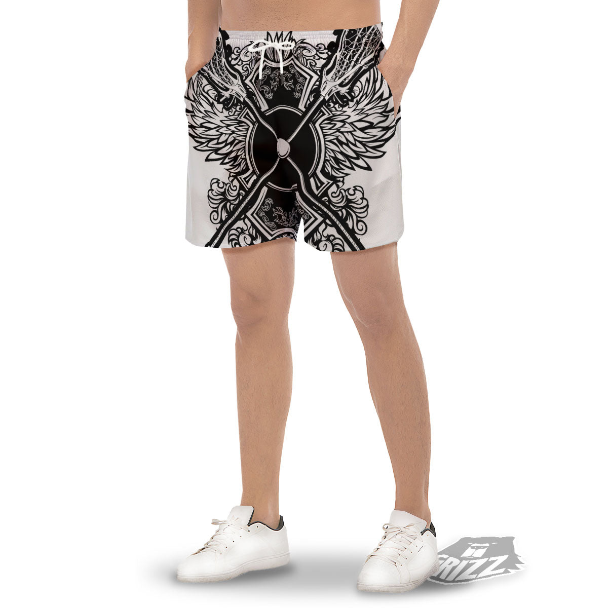 Sticks Lacrosse Ornate Wing Print Men's Gym Shorts-grizzshop