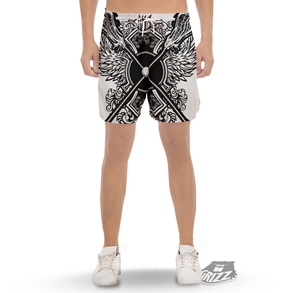 Sticks Lacrosse Ornate Wing Print Men's Gym Shorts-grizzshop