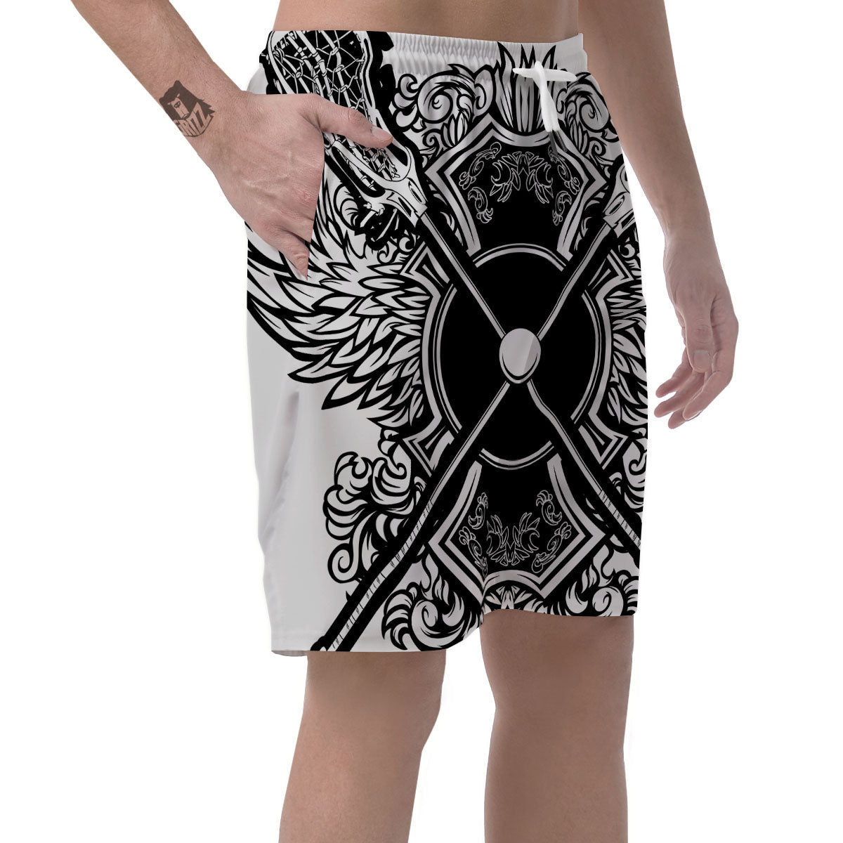 Sticks Lacrosse Ornate Wing Print Men's Shorts-grizzshop