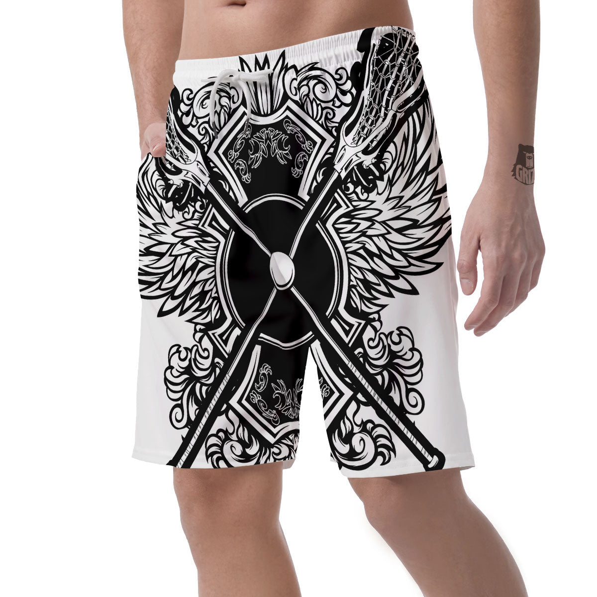 Sticks Lacrosse Ornate Wing Print Men's Shorts-grizzshop