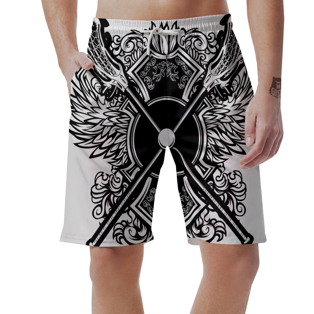 Sticks Lacrosse Ornate Wing Print Men's Shorts-grizzshop