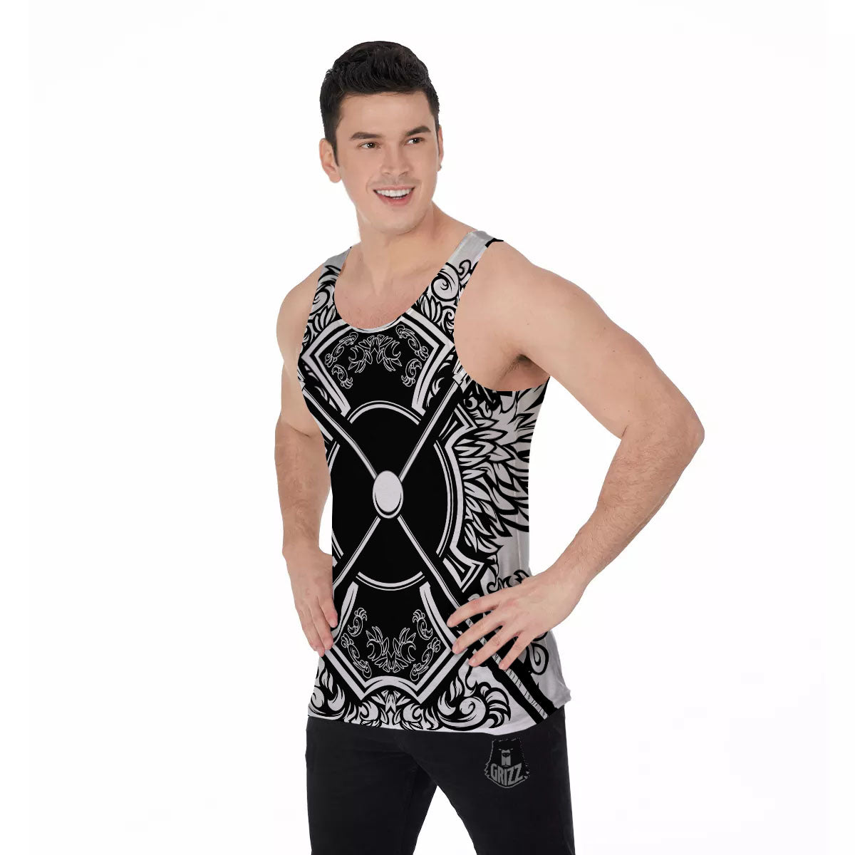 Sticks Lacrosse Ornate Wing Print Men's Tank Top-grizzshop