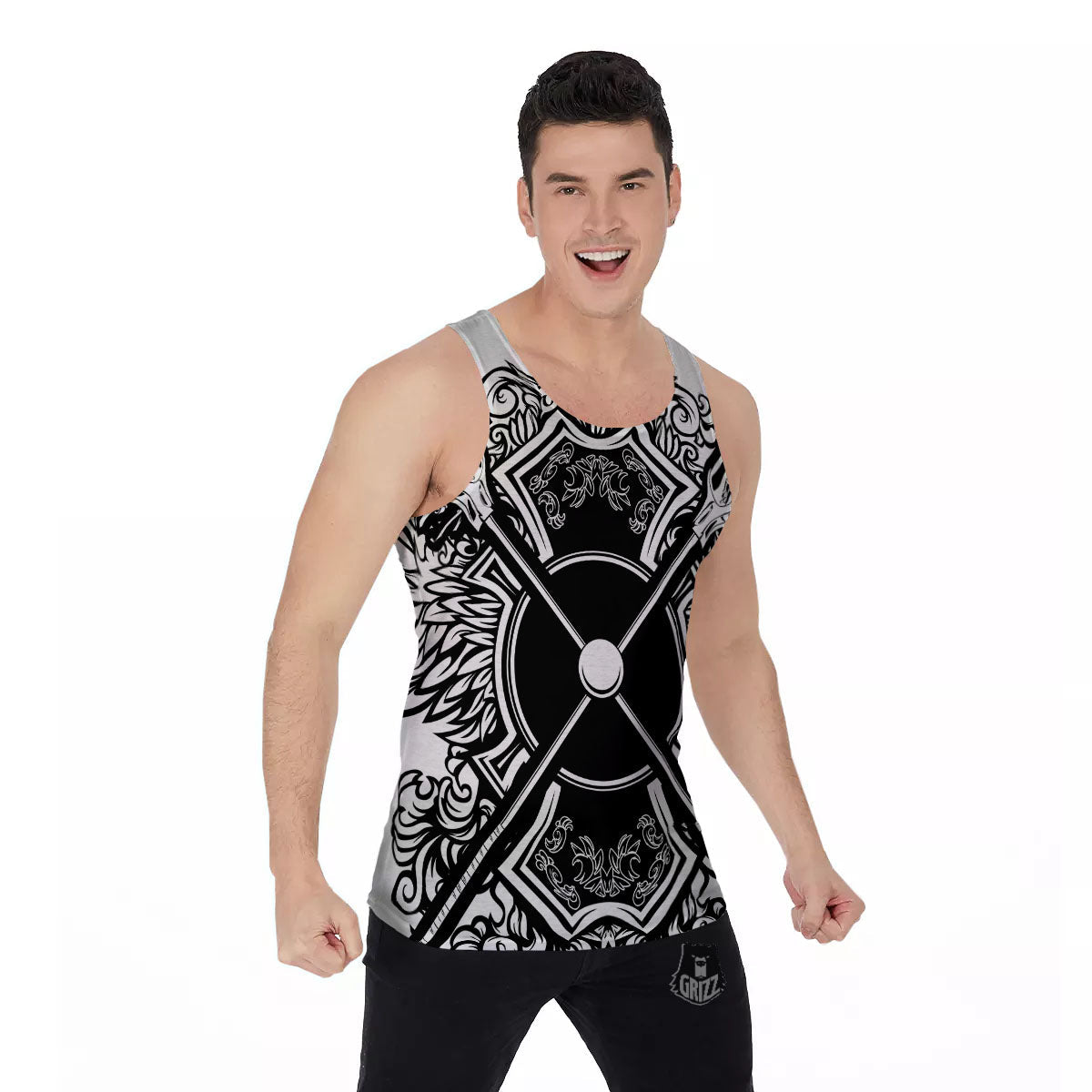 Sticks Lacrosse Ornate Wing Print Men's Tank Top-grizzshop