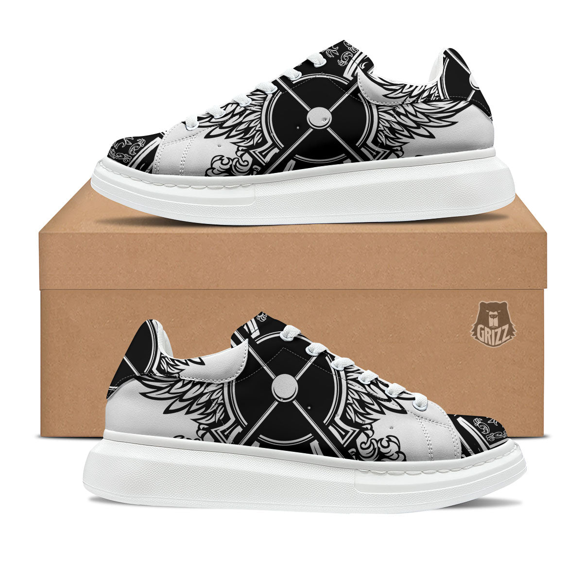 Sticks Lacrosse Ornate Wing Print Platform Shoes-grizzshop