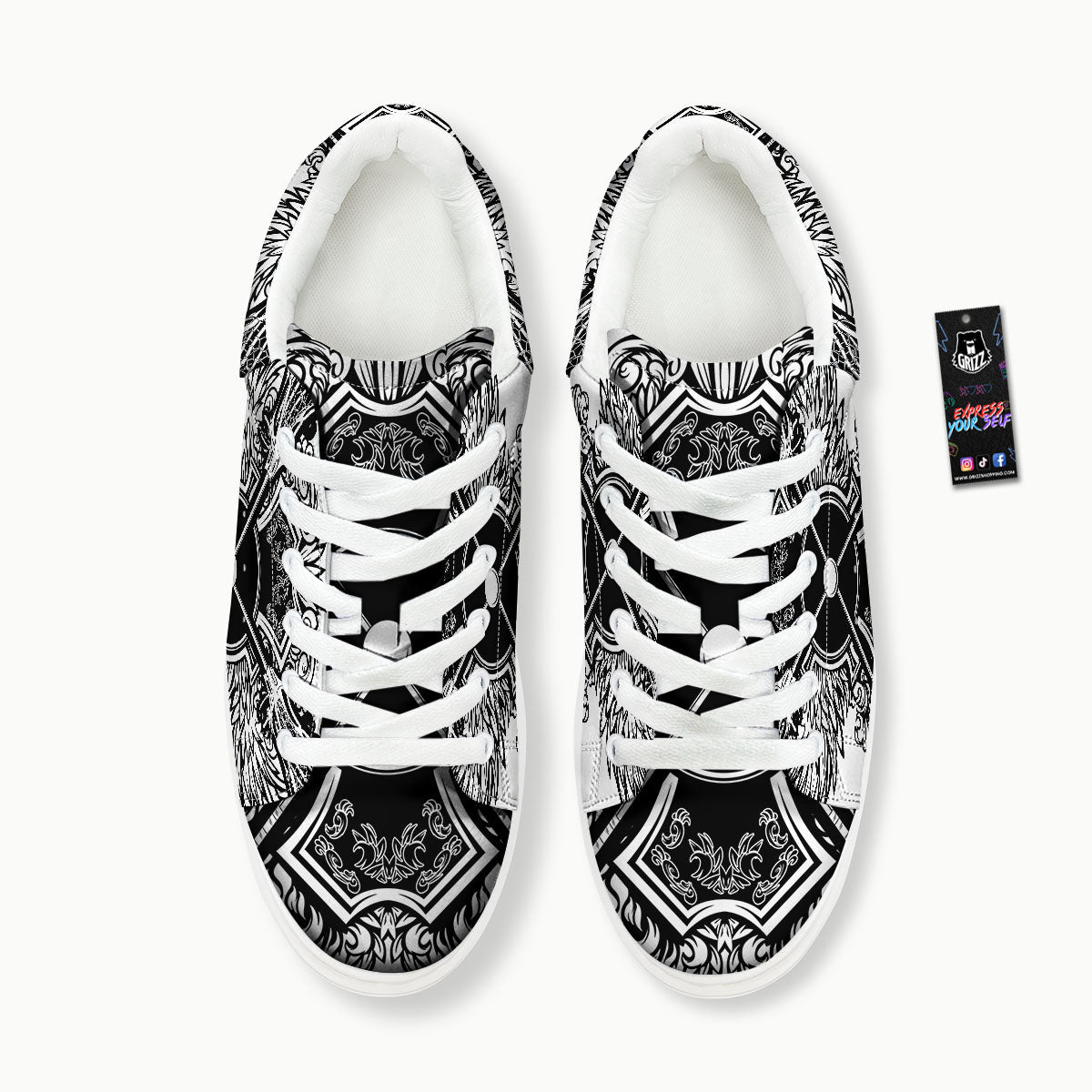 Sticks Lacrosse Ornate Wing Print Platform Shoes-grizzshop