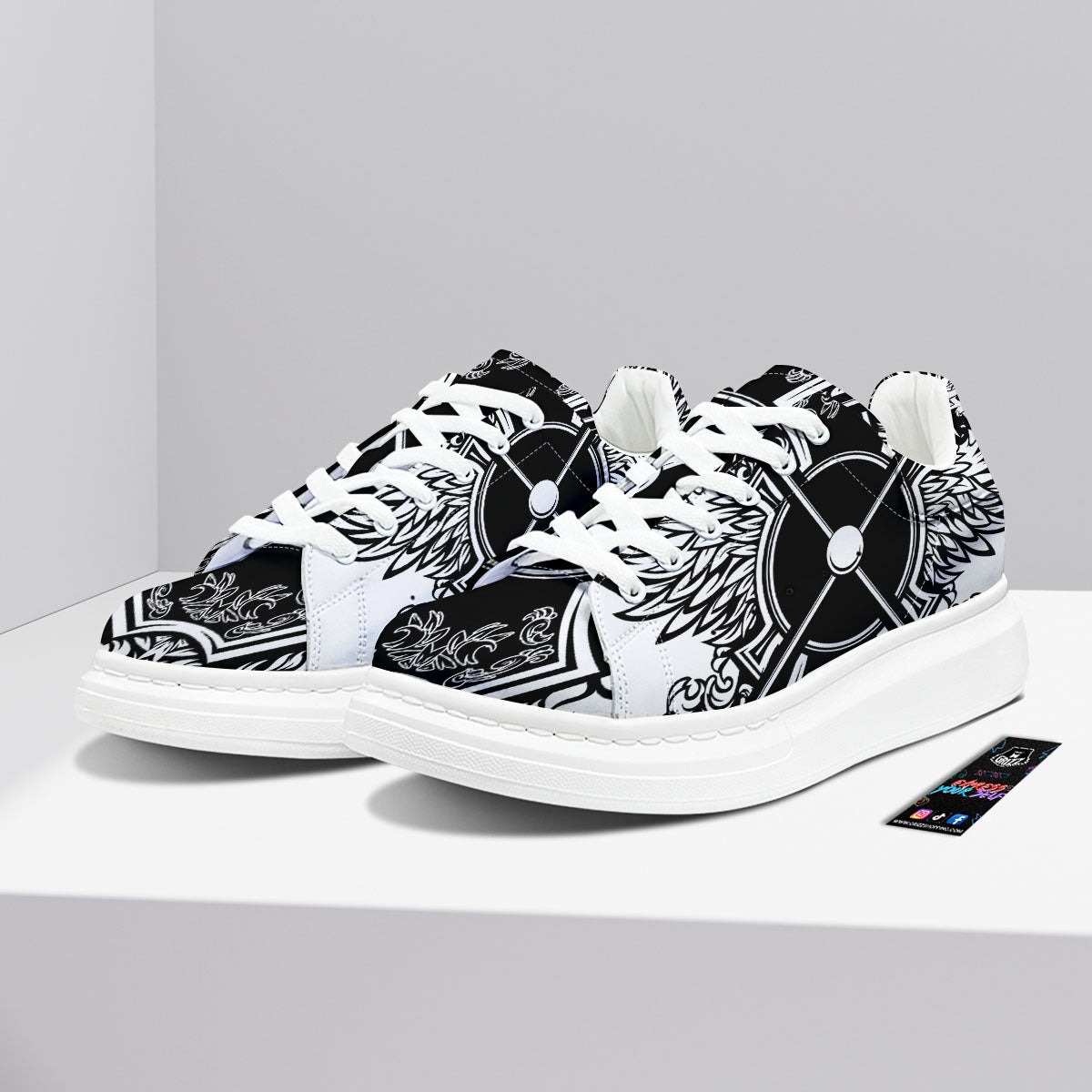 Sticks Lacrosse Ornate Wing Print Platform Shoes-grizzshop