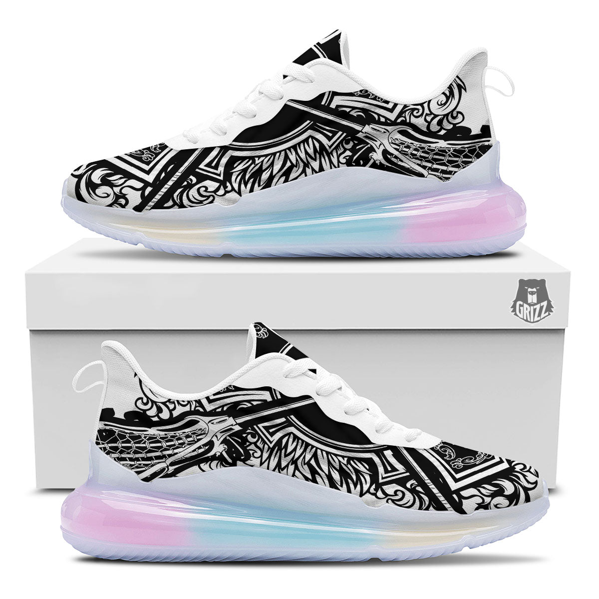 Sticks Lacrosse Ornate Wing Print Running Sneakers-grizzshop