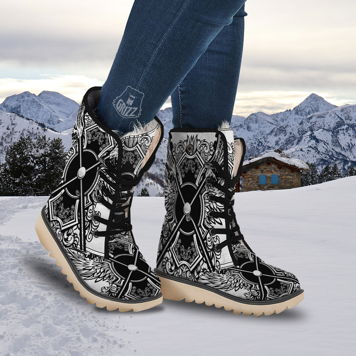 Sticks Lacrosse Ornate Wing Print Snow Boots-grizzshop