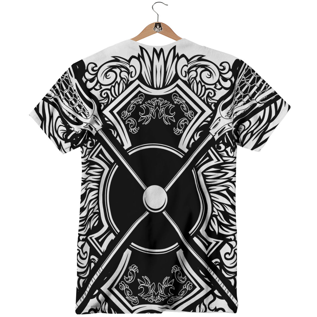 Sticks Lacrosse Ornate Wing Print T-Shirt-grizzshop