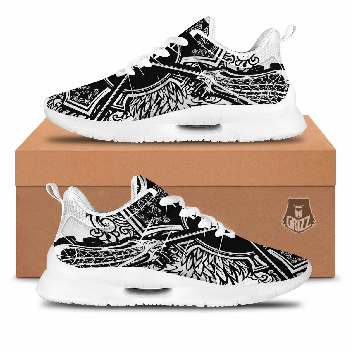 Sticks Lacrosse Ornate Wing Print Tennis Shoes-grizzshop
