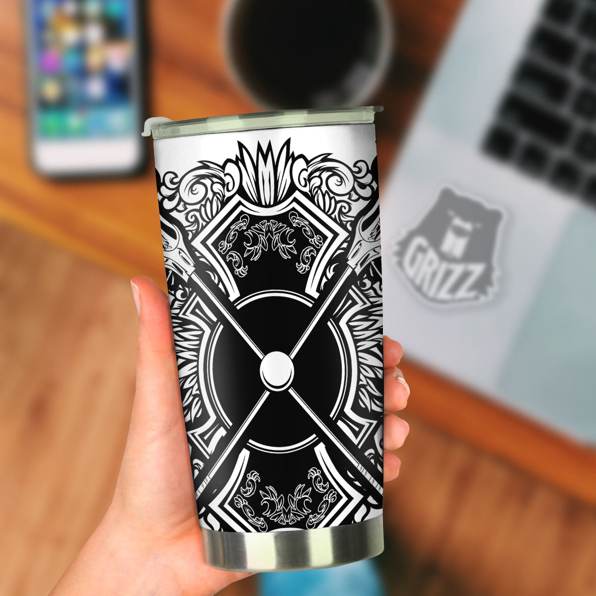 Sticks Lacrosse Ornate Wing Print Tumbler-grizzshop