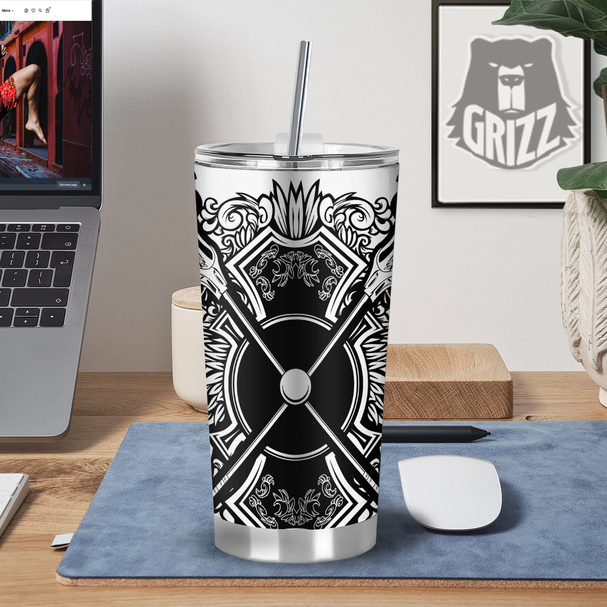 Sticks Lacrosse Ornate Wing Print Tumbler-grizzshop