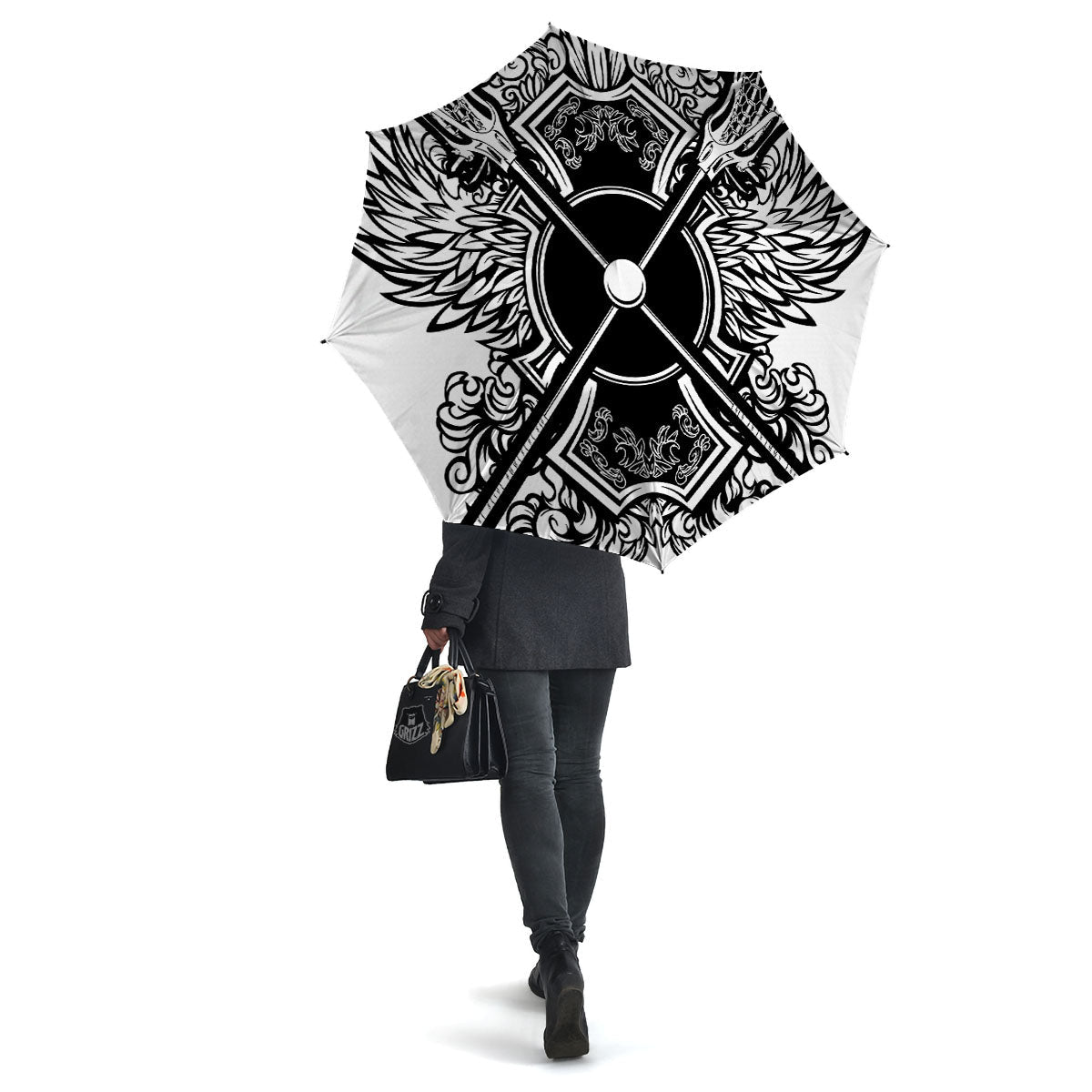 Sticks Lacrosse Ornate Wing Print Umbrella-grizzshop