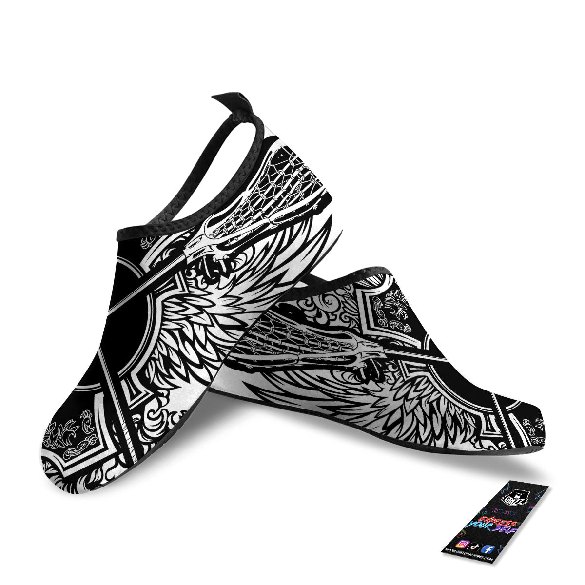 Sticks Lacrosse Ornate Wing Print Water Shoes-grizzshop