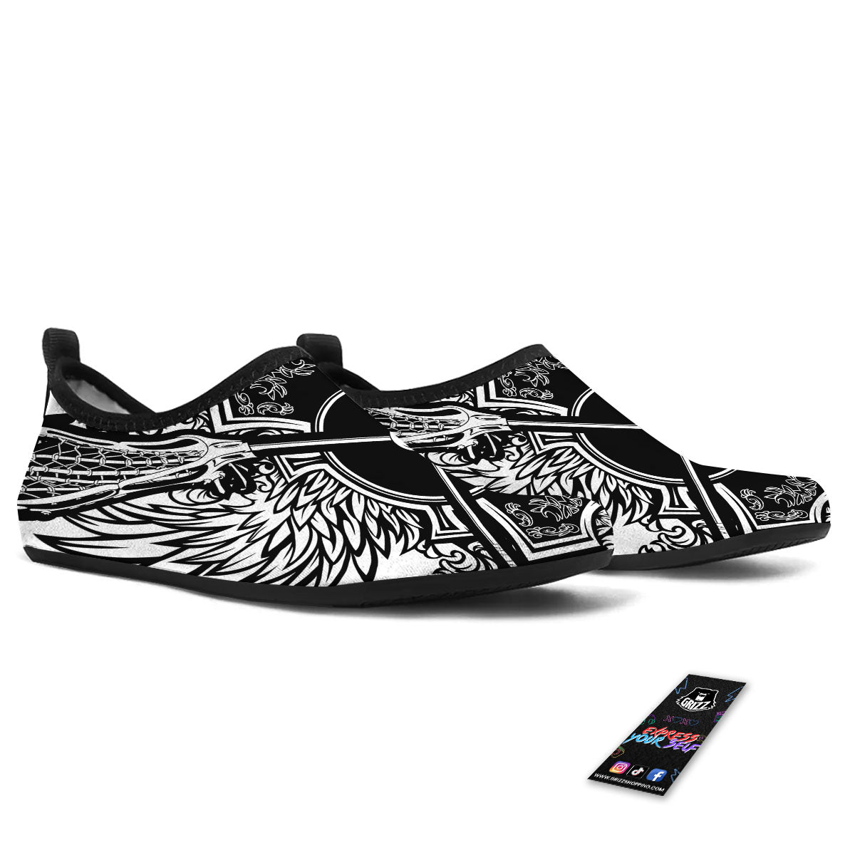 Sticks Lacrosse Ornate Wing Print Water Shoes-grizzshop
